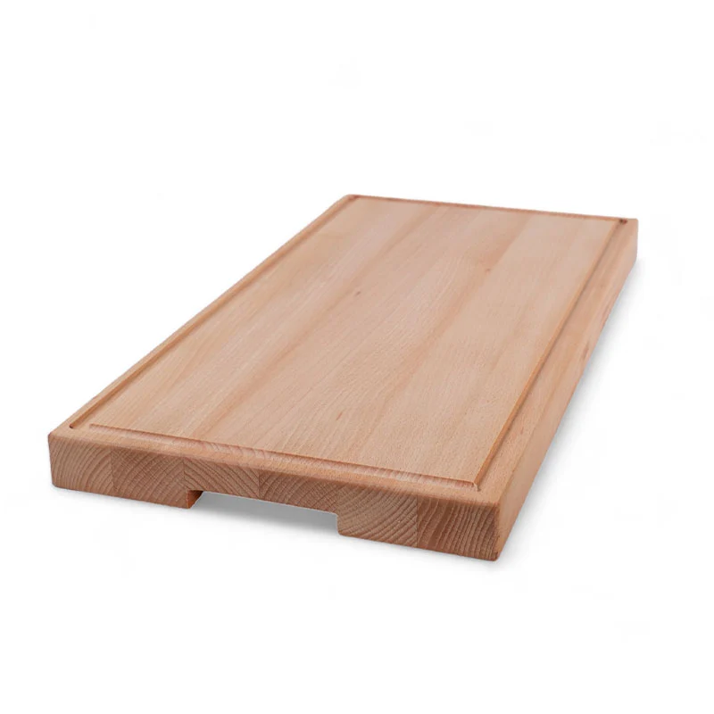 Skärbräda med handtag och spår i oljad bok - 450x300x40mm